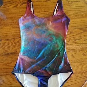 EUC Black Milk Galaxy Rainbow Long Torso Swim