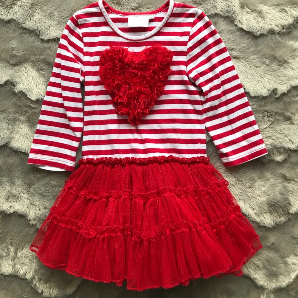 One posh kid Striped heart ruffle dress 2t