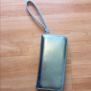 Metallic light blue wristlet