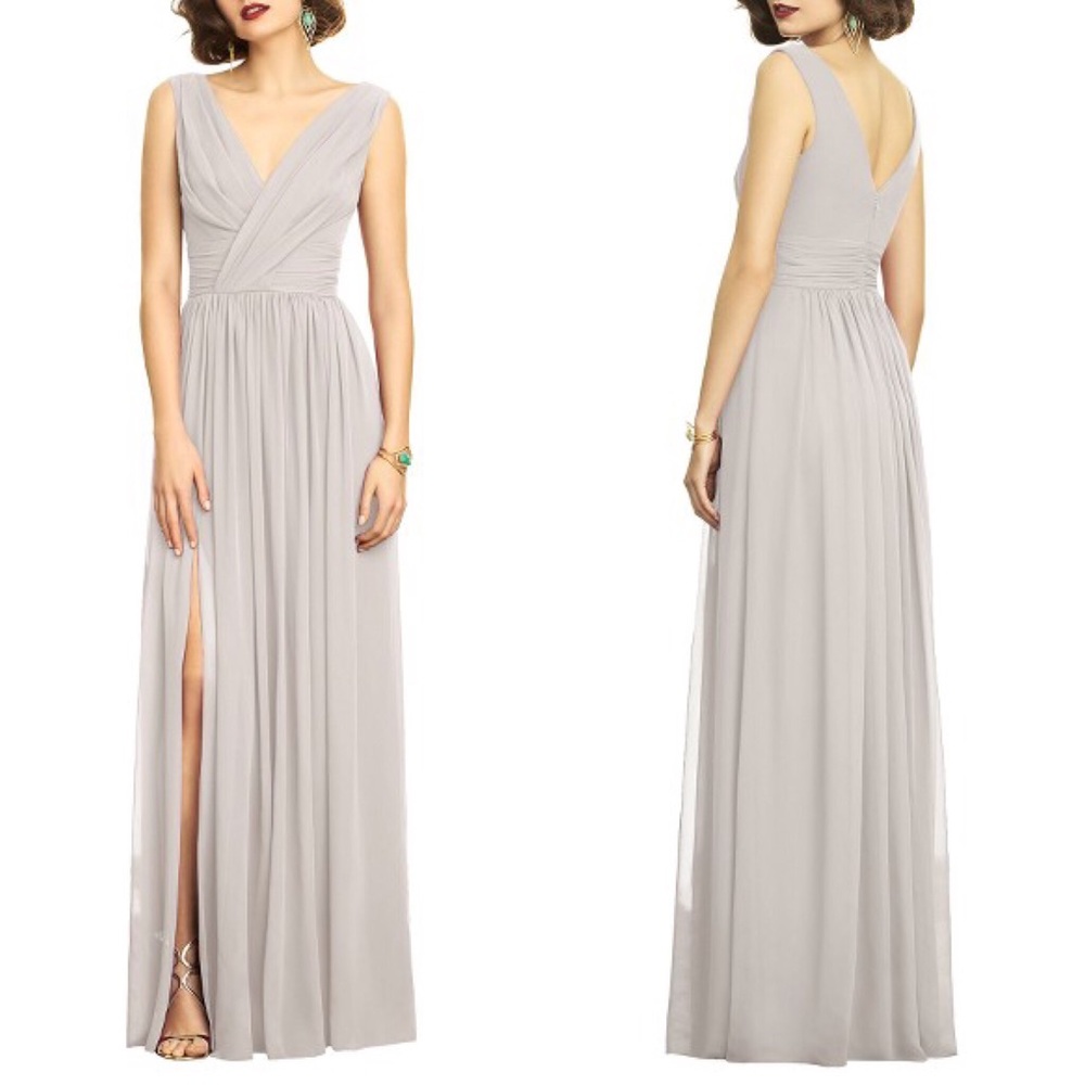 Long Ruched chiffon gown grey "oyster"