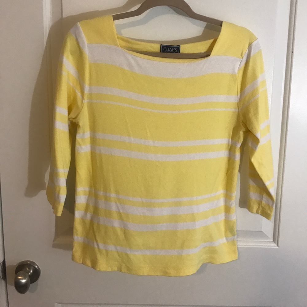 White and yellow striped 3/4 sleeve shirt