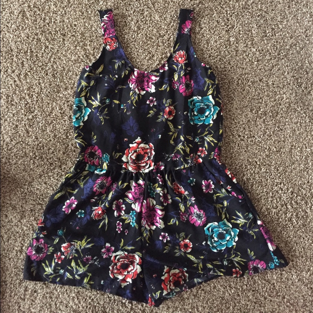 Navy flora romper with pockets