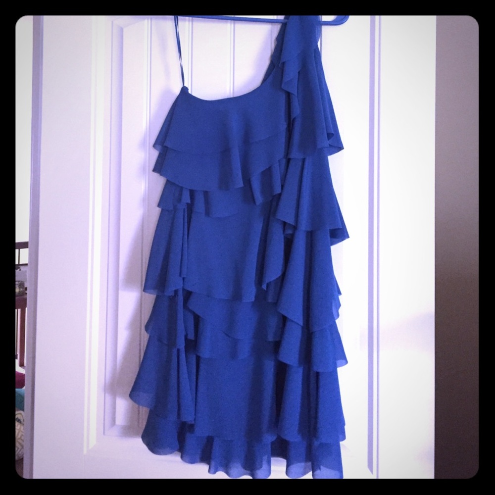 Blue ruffle one should dress
