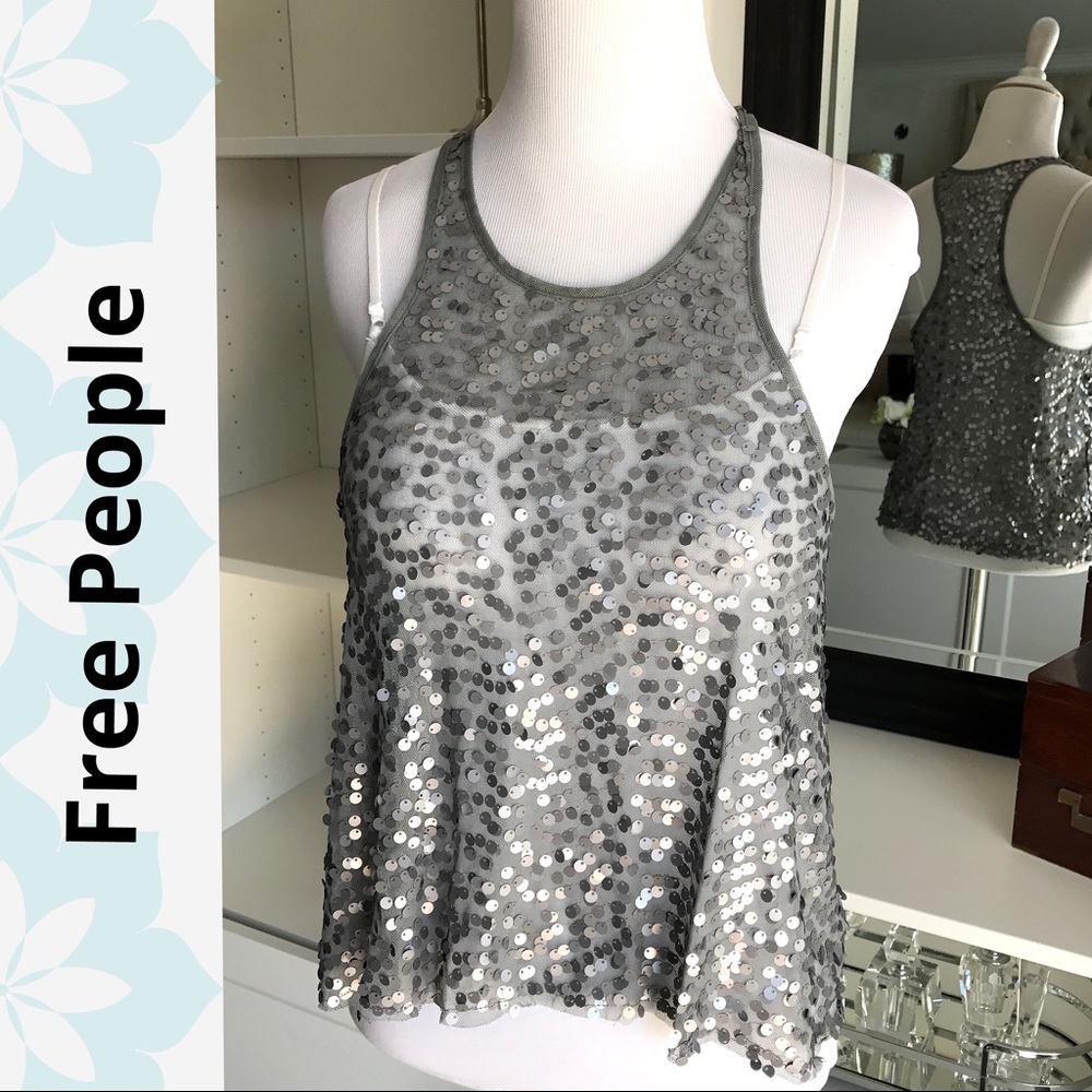 FREE PEOPLE sequined mesh  tank