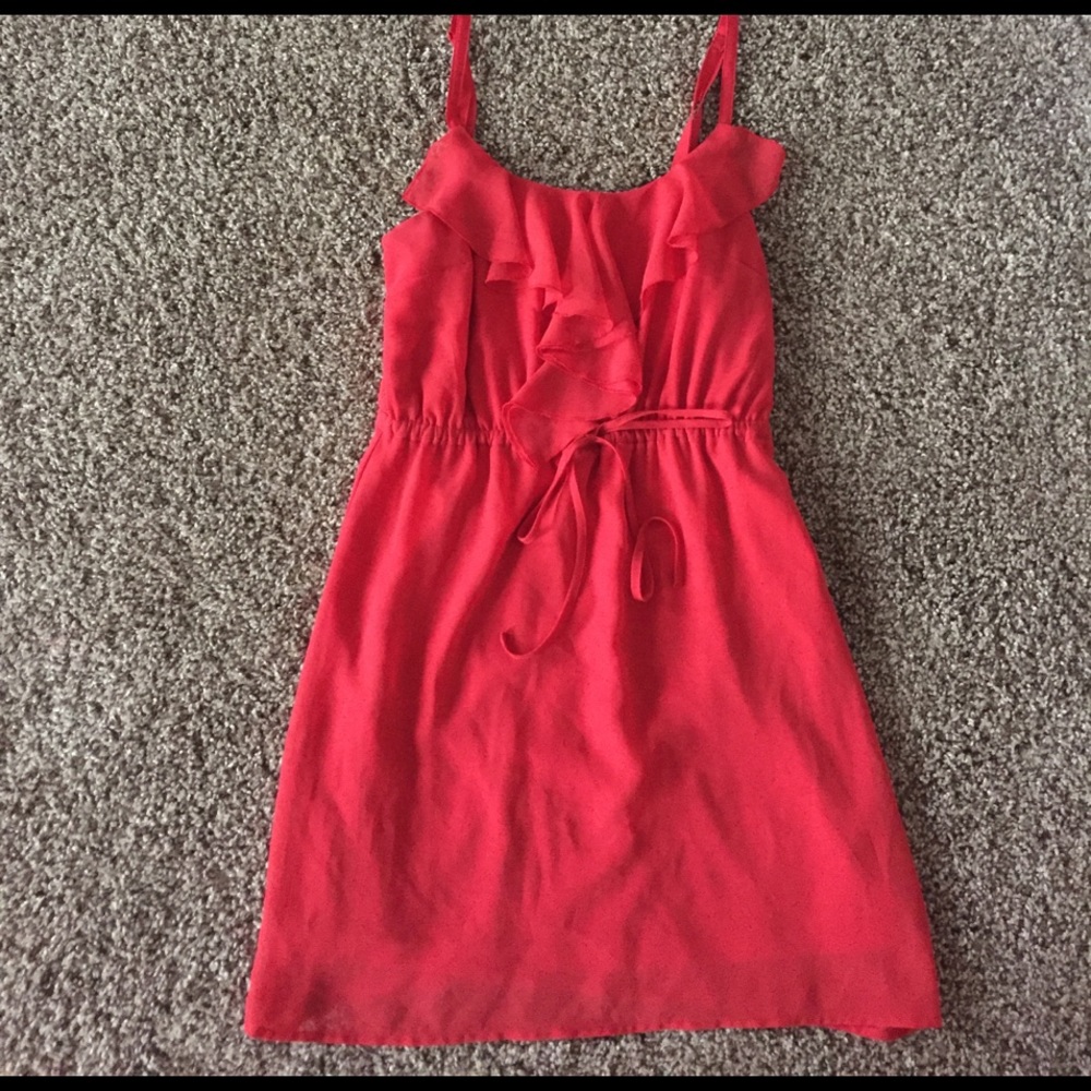 Spaghetti strap ruffle coral dress