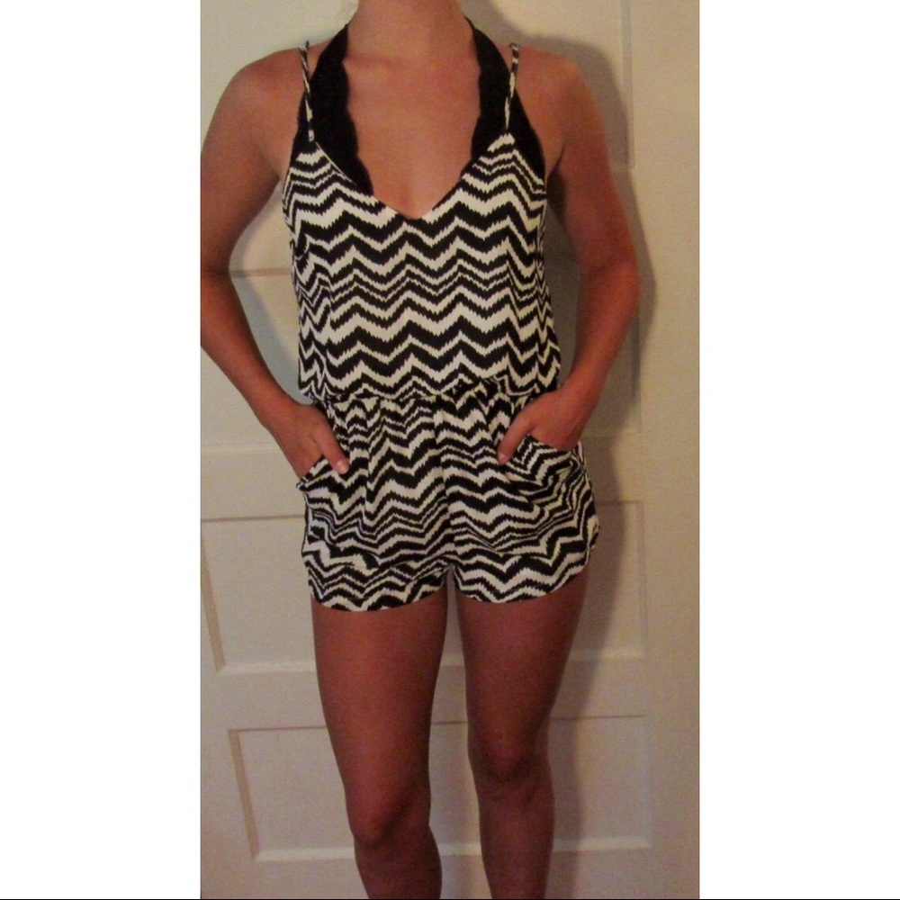Black and White Printed Romper