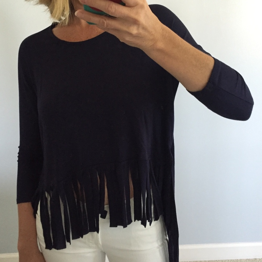 ❤️1 Small Left❤️Navy Blue Fringe Top - Picture 2 of 7