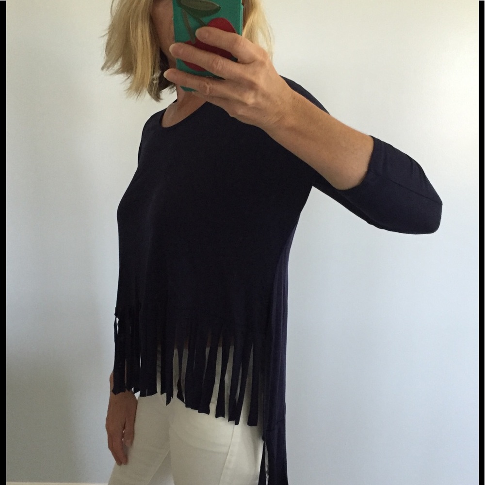 ❤️1 Small Left❤️Navy Blue Fringe Top - Picture 3 of 7