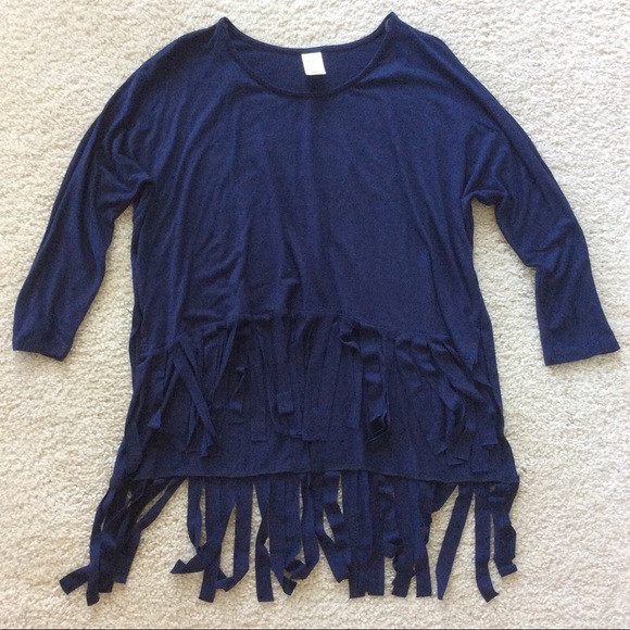 ❤️1 Small Left❤️Navy Blue Fringe Top - Picture 6 of 7
