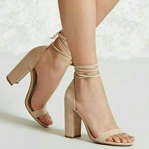 Faux Suede Strappy Tie Nude Heels