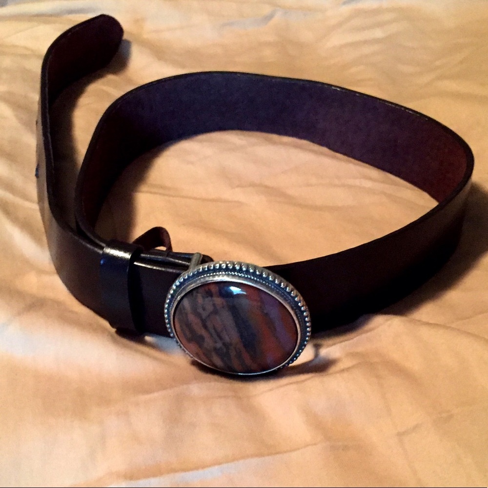 Leather Belt with Rustic Stone Buckle