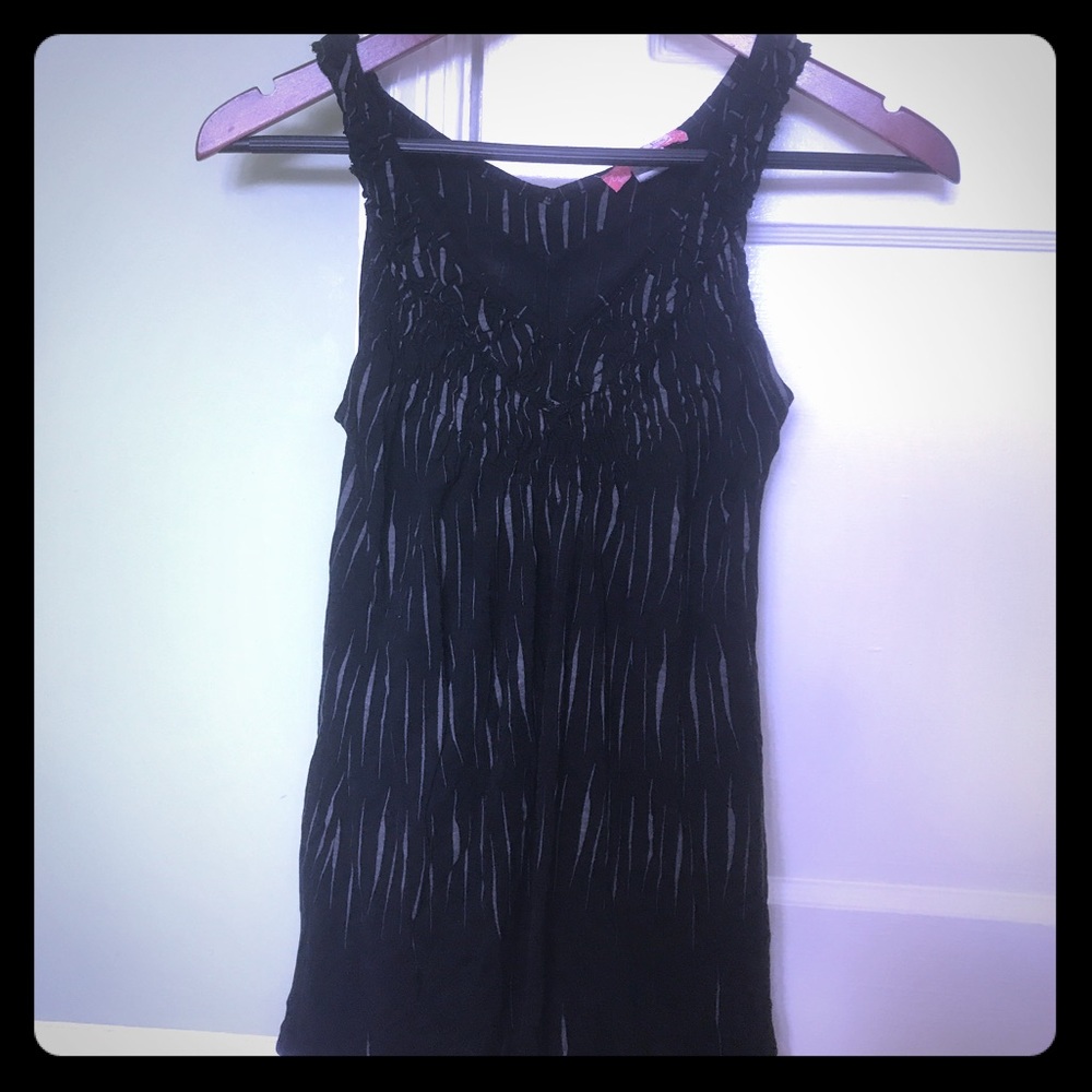 Black ruffle tank top with grey accents