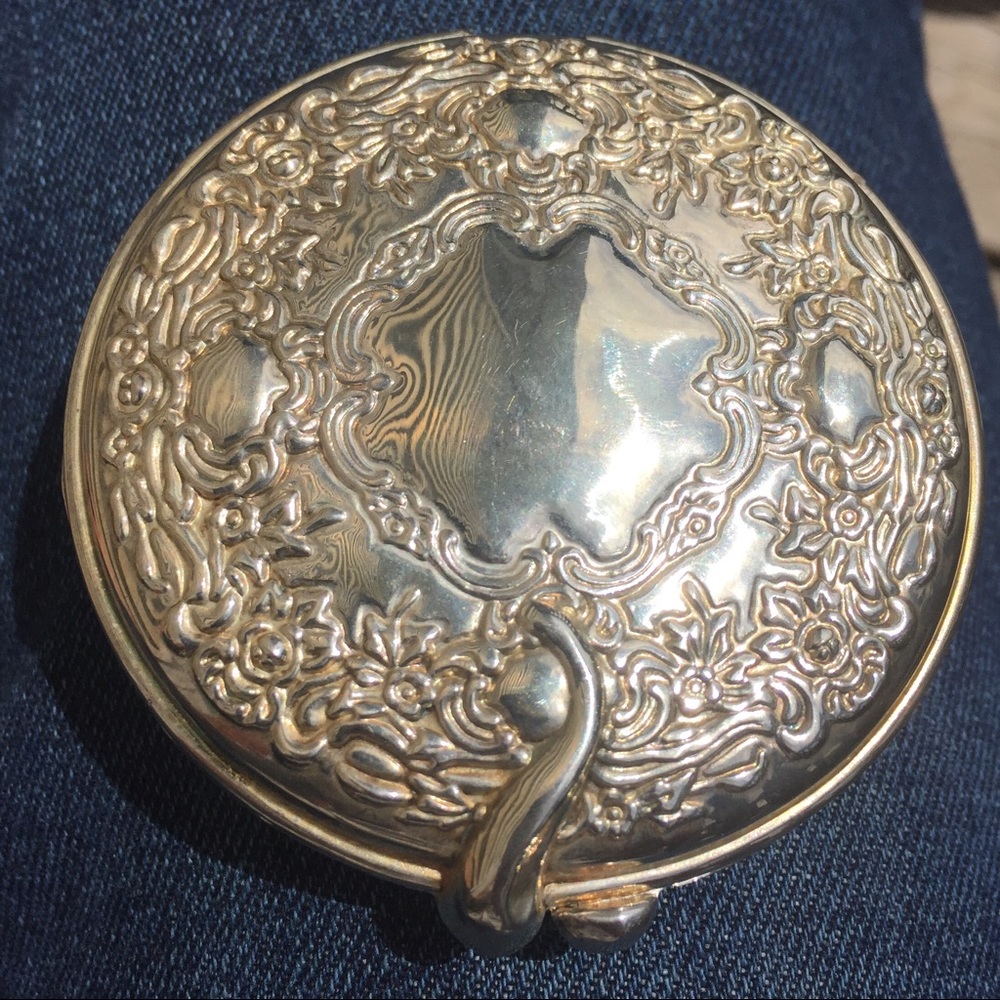 Vintage sterling silver compact mirror with photo