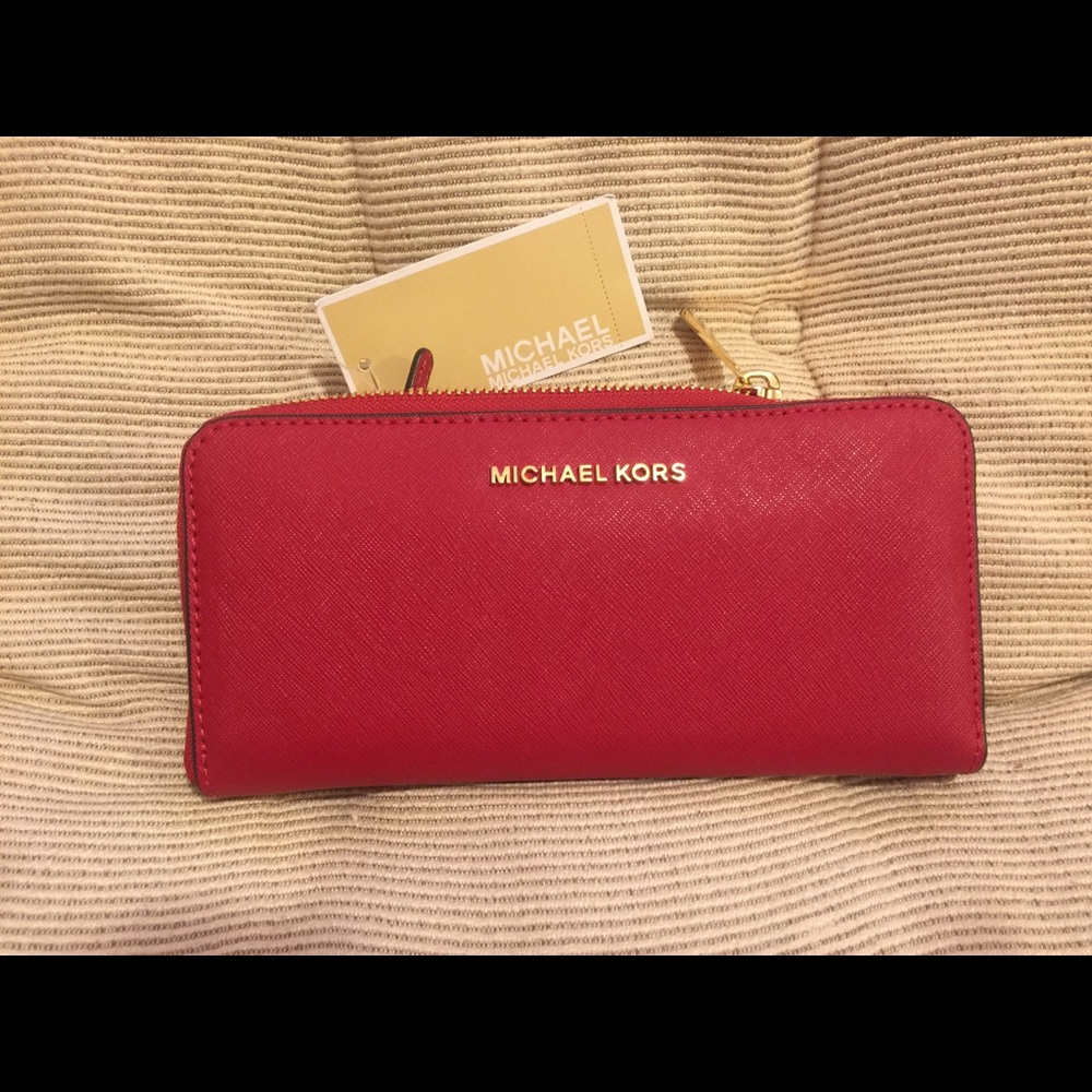 Michael kors red travel zip wallet