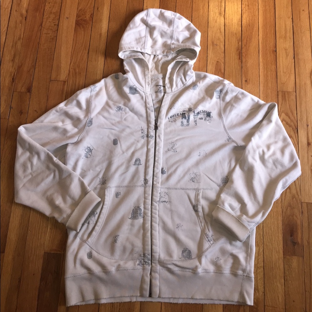 Men's Express zip up distressedhoodie jacket Sz XL