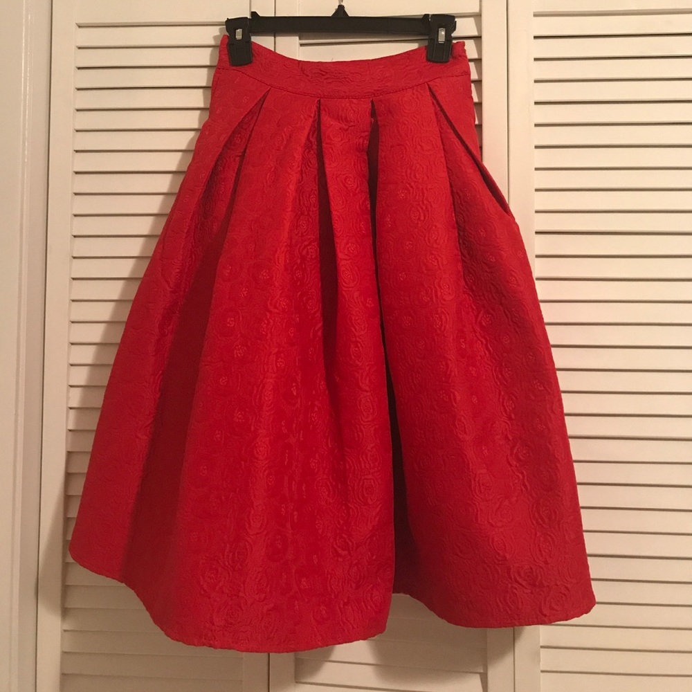 Red Floral Midi Skirt
