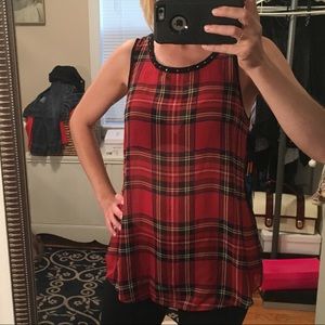 Express red plaid sheer tank top