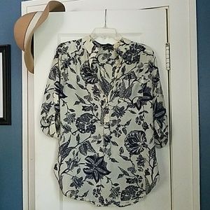 Navy and Cream Floral Blouse