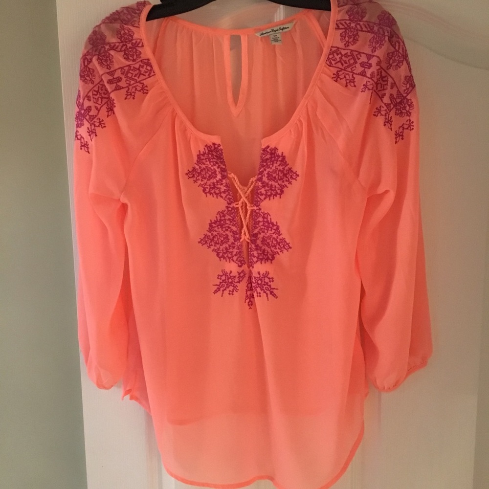 American Eagle Neon Orange Peasant top