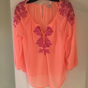 American Eagle Neon Orange Peasant top