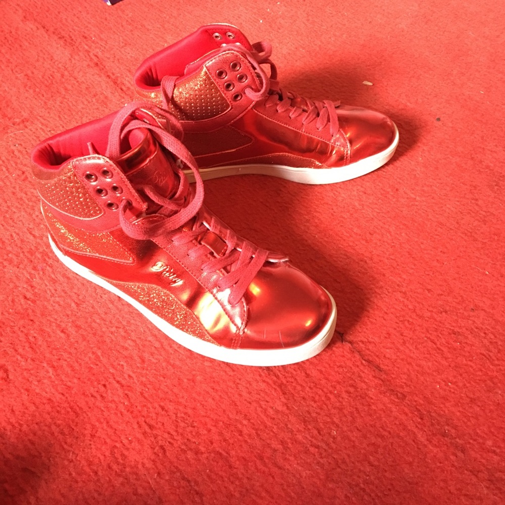 Red metallic high tops