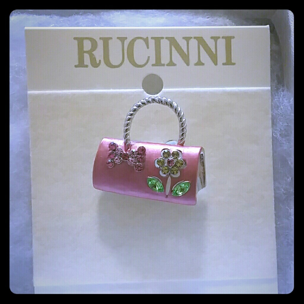 Purse Brooch Pin Pink Flowers Butterfly New Rucinni