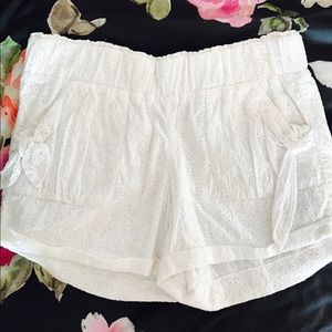 White lace shorts