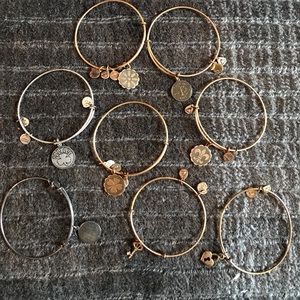 Assortment of 8 Alex & Ani bracelets, gold silver