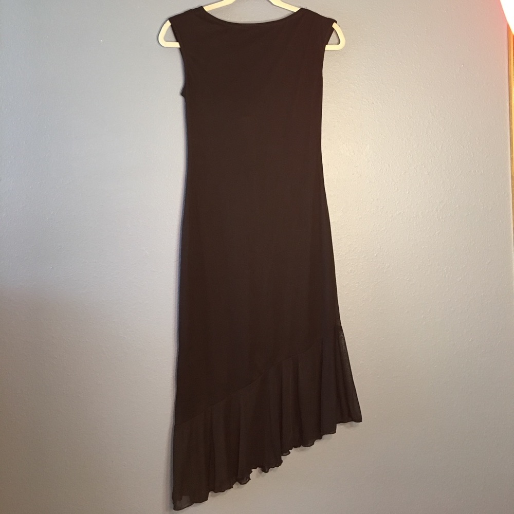 Draped Back Black Asymmetrical Hem Dress