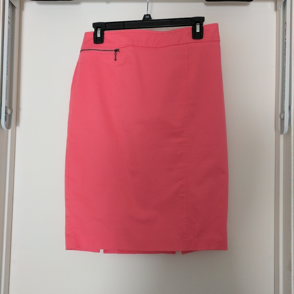 Coral Knee Length Pencil Skirt