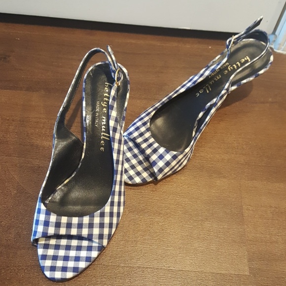 Bettye Muller blue and white plaid heels - Picture 1 of 4