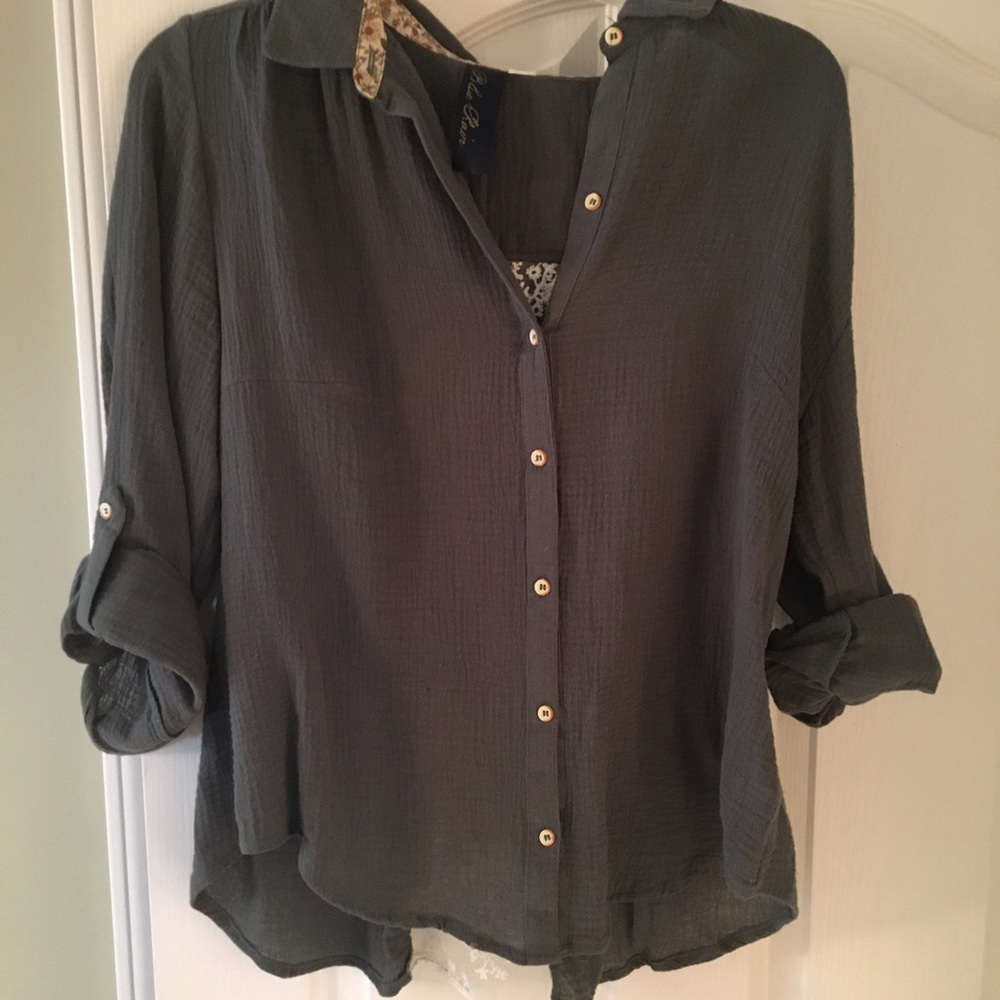 Green Button Down with Lace back detail