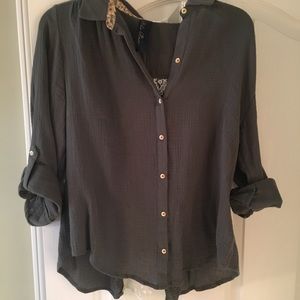 Green Button Down with Lace back detail