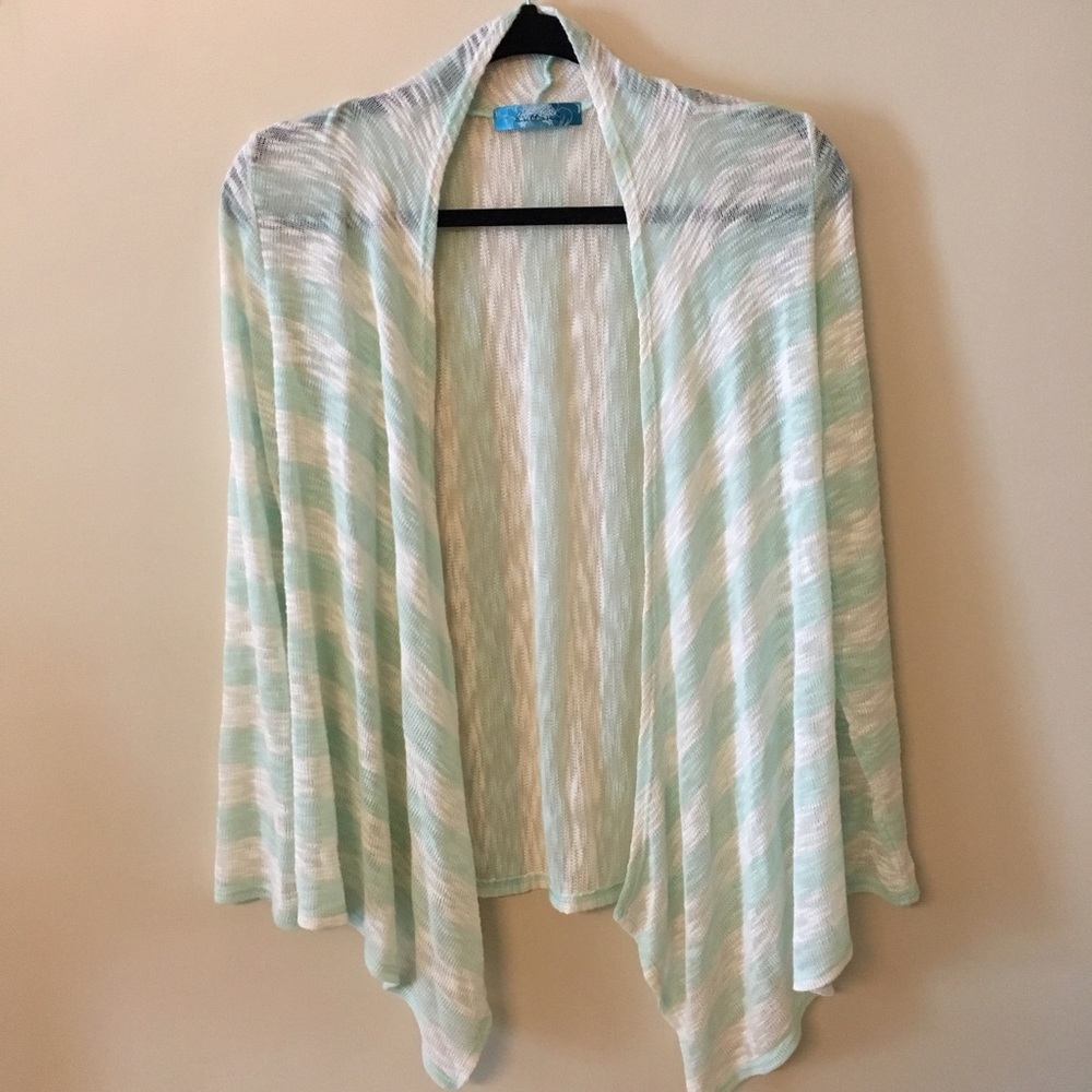 Francesca's White & Mint Cardigan