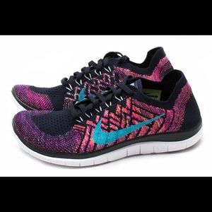 Nike free flyknit running obsidian/vivid purple