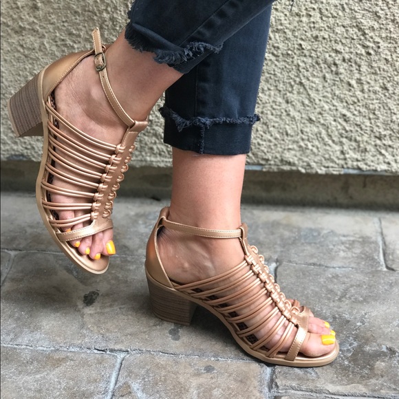 Woven Knotted Caged Gladiator Block Heel Sandal - Picture 3 of 6