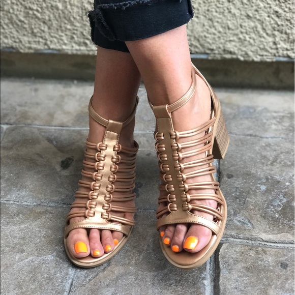 Woven Knotted Caged Gladiator Block Heel Sandal - Picture 2 of 6