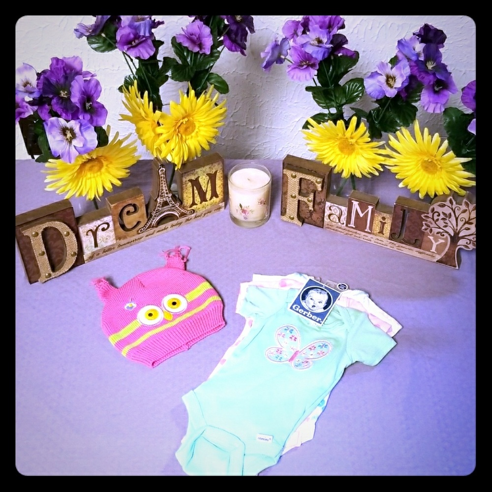 NWT Gerber 3 pk nb onesies & owl hat
