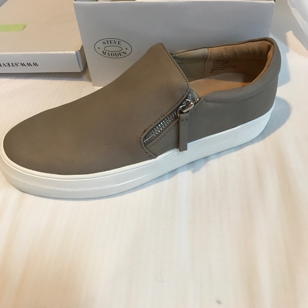 Gray Steve Madden slip ons