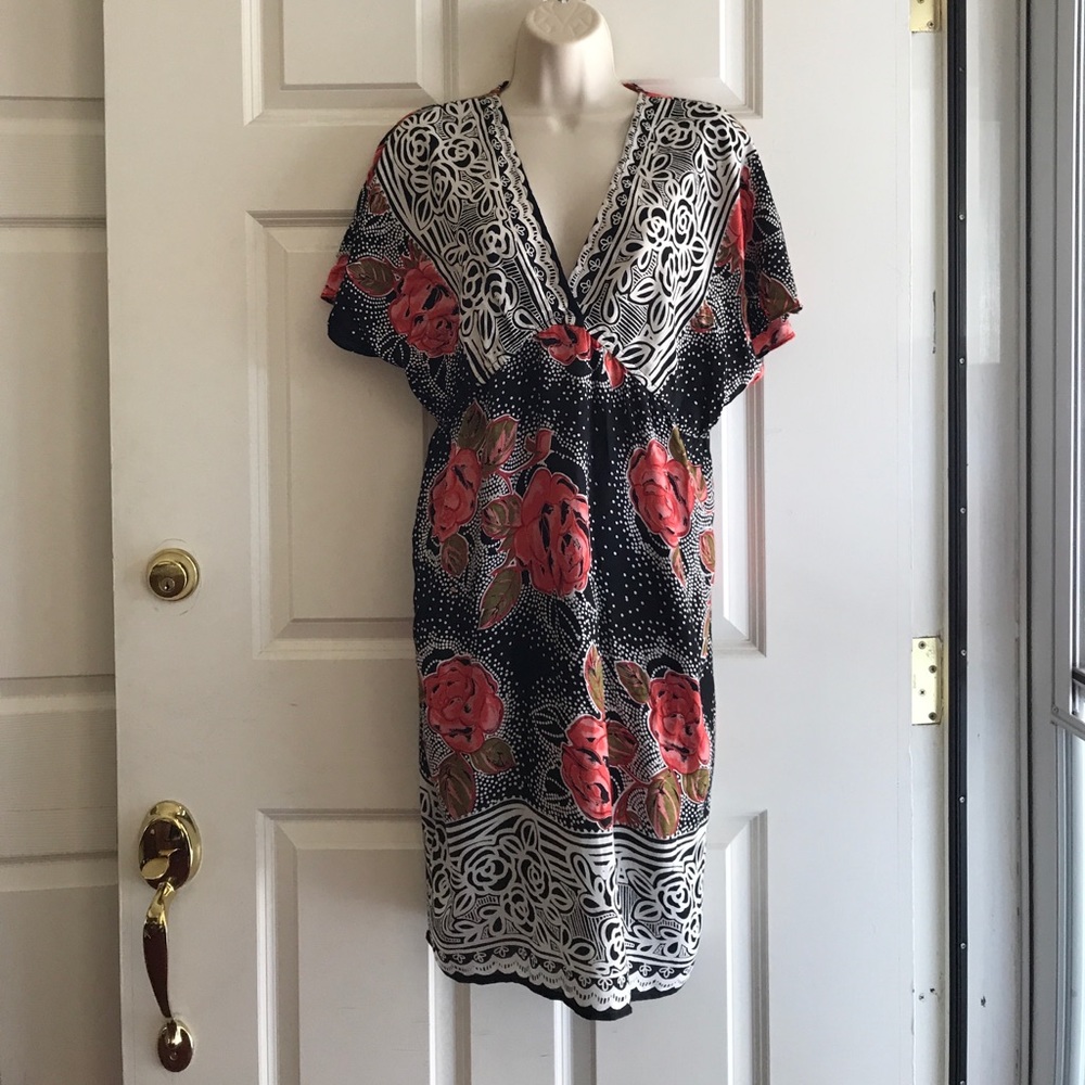 Coral and black rayon dress