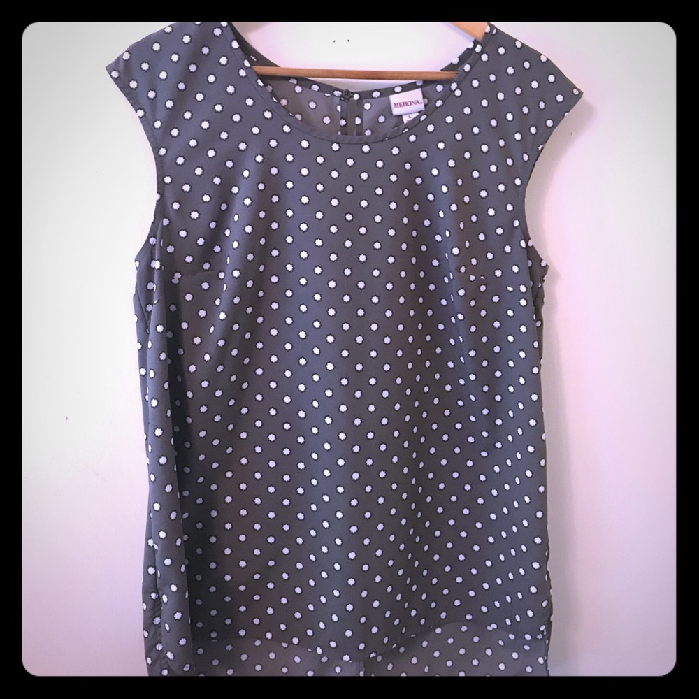 Gray and White Polka Dot Blouse