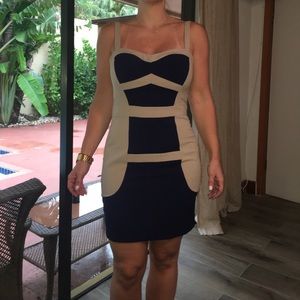 Navy and nude fitted dress