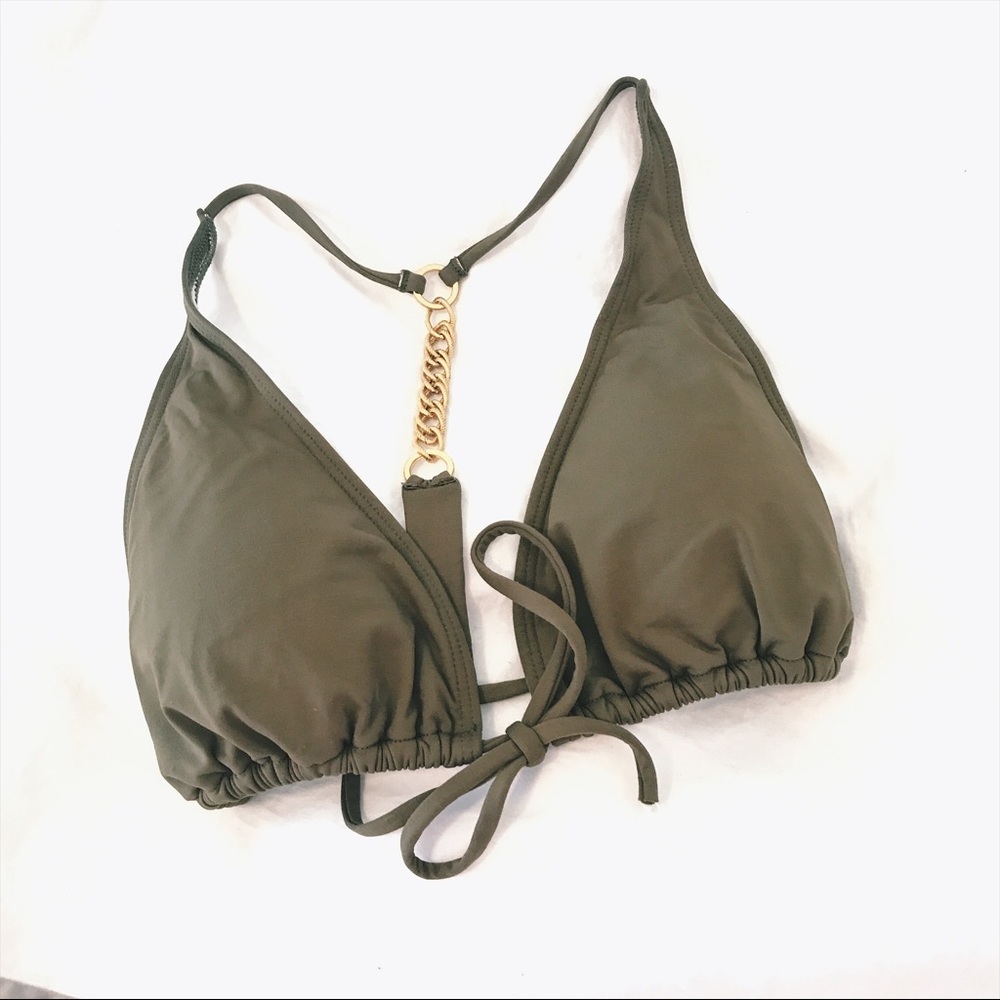 L*Space Olive Green Racer Chain Bikini Top