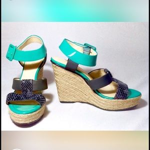 Teal and Grey Open Toe Calvin Klein Wedges