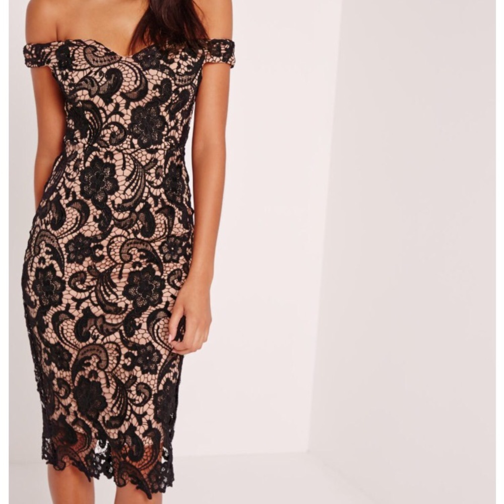 Missguided Bardot Lace Midi Dress