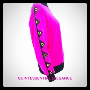 ST. JOHN Sportswear Knit Sweater with Leather Trim