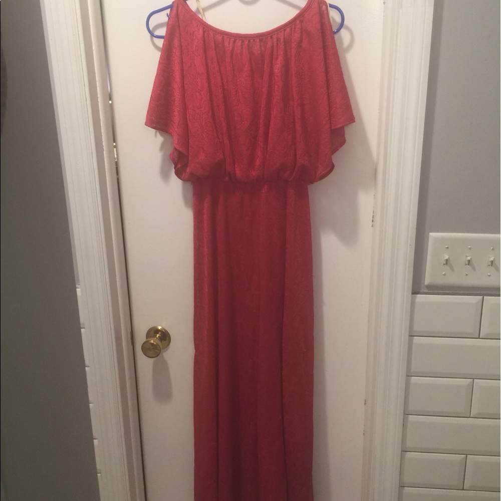 Vintage pink lace full-length dress 70's