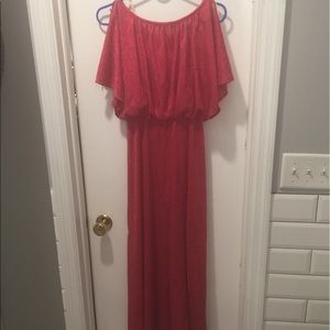 Vintage pink lace full-length dress 70's
