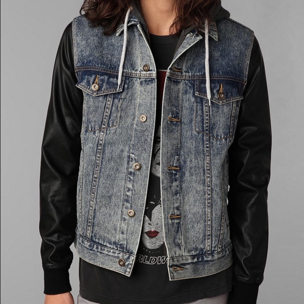 Blue Your Neighbors Vegan Leather Sleeve Jacket