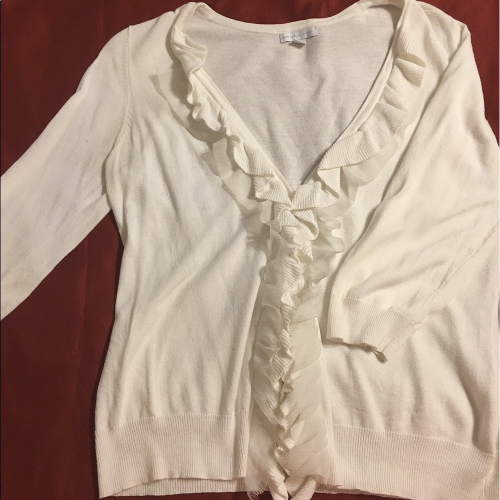 Ivory ruffle detail long sleeve sweater
